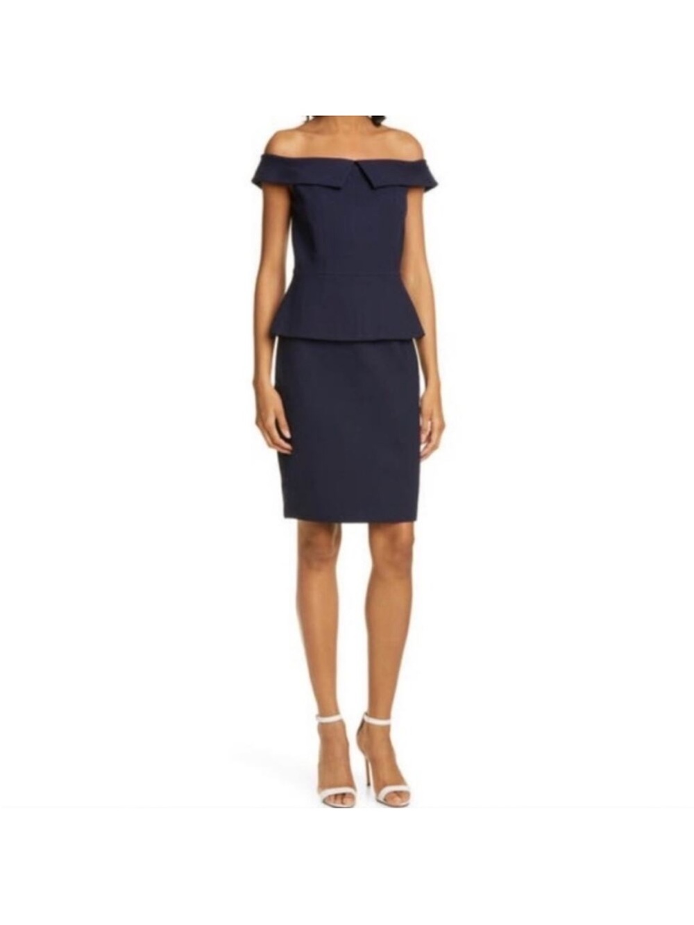 Ted Baker LAETITA Off-the-Shoulder Peplum Dress | Navy | Size 3 (US 8) Like New